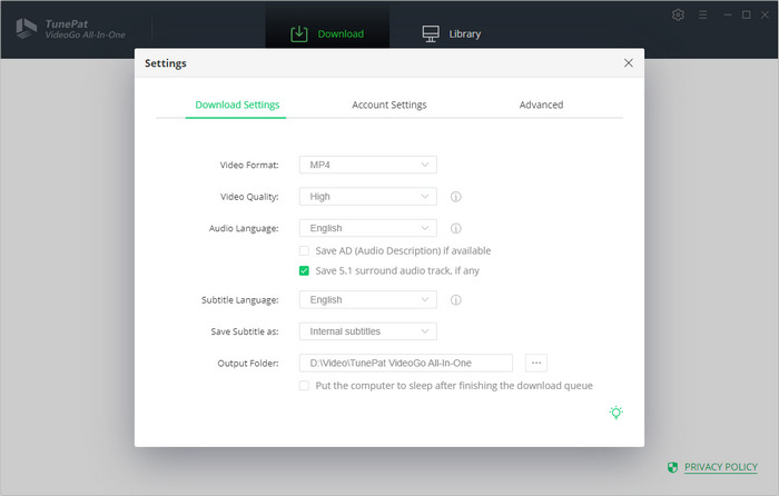 choose output settings